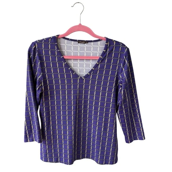 J. McLaughlin Catalina Cloth Chain Link Blouse Top Size M Purple Gold - Picture 8 of 8